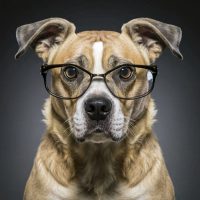 "Franz der Weise" - fröhlicher Hund mit Brille